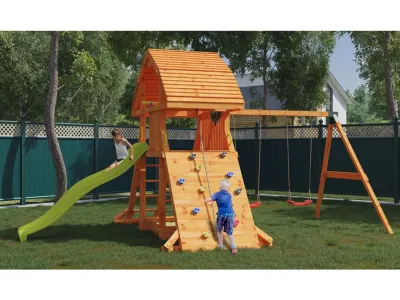 Spielturm Giant Move teakfarben inkl. Rutsche gelb Produktbild #1