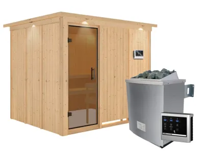 Systemsauna Gobin mit Dachkranz, graphit Ganzglastür, inkl. 9 kW Saunaofen ext. Steuerung Produktbild #2