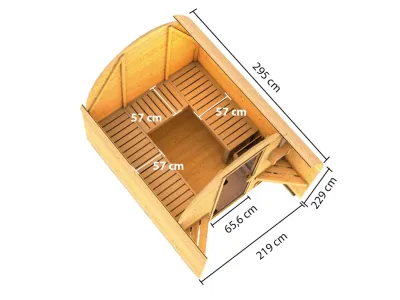 Saunahaus Fasshaus 2 38 mm naturbelassen mit Graphitfarbener Tür Produktbild #3