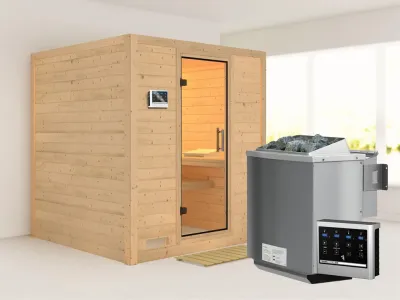 Sauna Massivholzsauna Mojave Klarglas Ganzglastür + 9 kW Bio-Kombiofen mit ext.Strg Produktbild #1