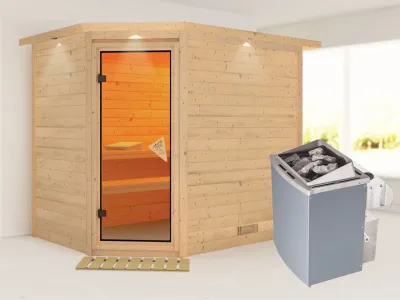 Sauna Massivholzsauna Tanami mit Dachkranz , inkl. 9 kW Saunaofen integr. Steuerung Produktbild #1