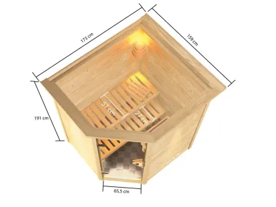 Sauna Antonia mit bronzierter Glastür und Dachkranz + 3,6 kW Plug & Play Bio-Ofen ext. Strg. Produktbild #4