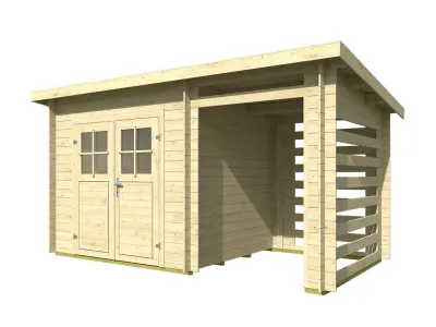 Gartenhaus Blockbohlenhaus Linz 19 mm naturbelassen inkl. Boden + 150 cm Anbau Produktbild #2