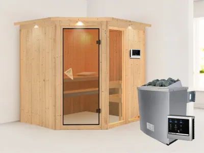 Sauna Systemsauna Fiona 2 mit Dachkranz, inkl. 9 kW Saunaofen ext. Steuerung Produktbild #1