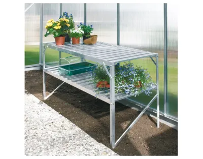Gewächshaus Zubehör Aluminium-Tisch mit 2 Ebenen, Aluminium-blank eloxiert Produktbild #1