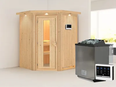 Sauna Systemsauna Larin mit Dachkranz, inkl. 9 kW Bio-Ofen mit externer Steuerung Produktbild #1