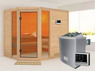 Sauna Massivholzsauna Sinai 3 inkl. 9 kW Saunaofen ext. Steuerung Produktbild #1