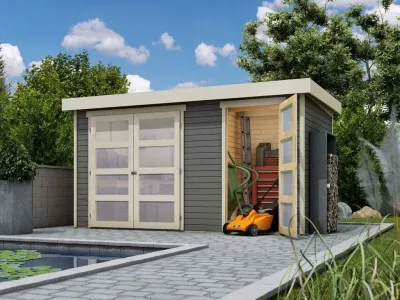 Gartenhaus Zweiraumhaus Mühlentrup 19 mm terragrau Produktbild #1