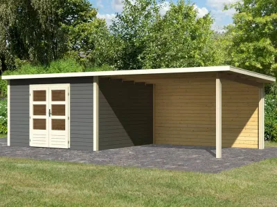 Gartenhaus Wacken 8 28 mm terragrau inkl. 4 m Anbau + Rückwand Produktbild #6