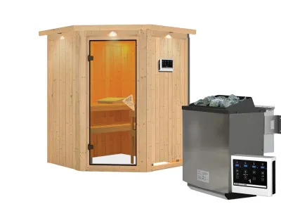 Sauna Systemsauna Larin mit Dachkranz, inkl. 9 kW Bio-Ofen mit externer Steuerung Produktbild #3