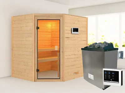 Sauna Elea mit bronzierter Glastür + 9 kW Saunaofen ext. Strg. Produktbild #5