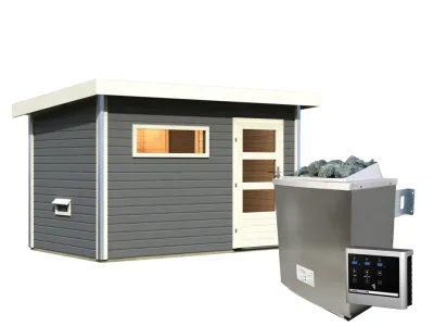 Saunahaus Skrollan 1 Grau mit Klarglastür, inkl. 9 kW Ofen mit externer Steuerung Produktbild #9