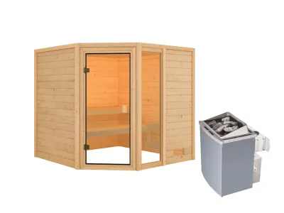 Sauna Tabea mit bronzierter Glastür + 9 kW Saunaofen integr. Strg. Produktbild #5