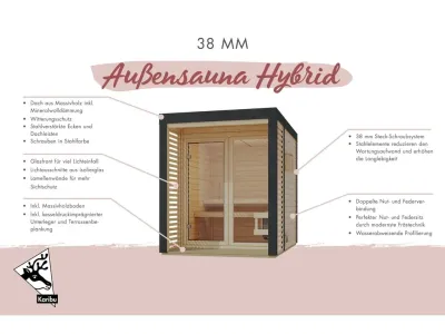 Saunahaus Ares 2 38 mm naturbelassen - graualuminium mit 9 kW Bio Ofen und ext. Steuerung Produktbild #4