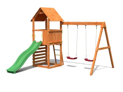 Spielturm Bento A teakfarben inkl. Rutsche grün Produktbild #2