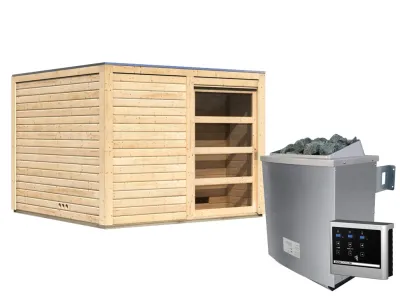 Saunahaus Cuben 38 mm naturbelassen inkl. 9 kW Saunaofen ext. Steuerung Produktbild #3