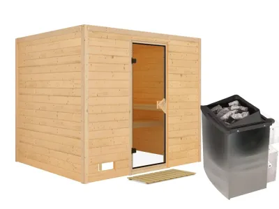 Massivholzsauna Sonara bronzierte Ganzglastür Produktbild #2