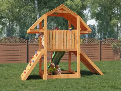 Spielturm Buffalo teakfarben inkl. Rutsche grün Produktbild #3