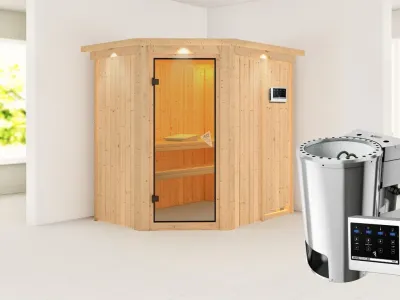 Sauna Systemsauna Saja mit Dachkranz, inkl. Plug & Play Bio-Ofen externe Steuerung Produktbild #1