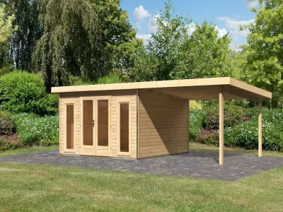 Gartenhaus SET Radeburg 3 40 mm naturbelassen inkl. 3,3 m Anbaudach Produktbild #4