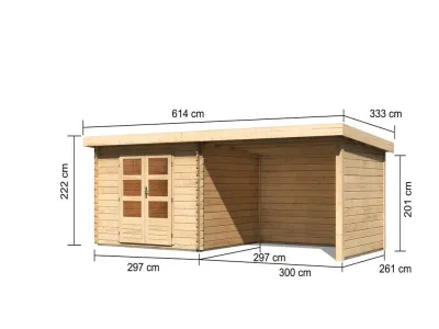 Gartenhaus Blockbohlenhaus SET Bastrup 5 28 mm naturbelassen, inkl. 3 m Anbaudach + Seiten-/Rückwand Produktbild #5