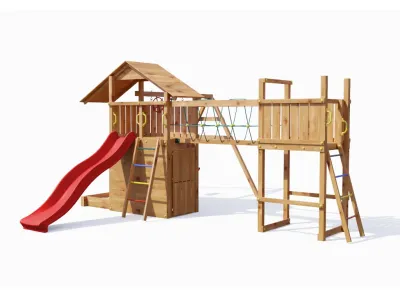Spielturm Smart 7 Bridge teakfarben inkl. Rutsche rot Produktbild #4