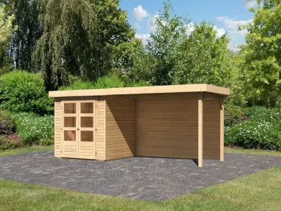 Gartenhaus SET Askola 2 19 mm naturbelassen, inkl. 2,8 m Anbaudach + Rückwand Produktbild #1