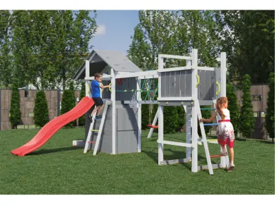 Spielturm Smart 7 Bridge grau-weiß inkl. Rutsche rot Produktbild #3
