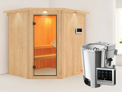 Sauna Systemsauna Lilja mit Dachkranz, inkl. Plug & Play Bio-Ofen externe Steuerung Produktbild #1