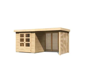 Gartenhaus SET Askola 3 19 mm naturbelassen, inkl. 2,8 m Anbaudach + Lamellenwänden Produktbild #6