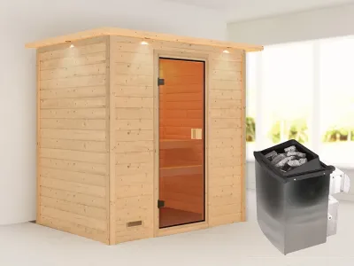 Sauna Massivholzsauna Selena mit Dachkranz, inkl. 9 kW Ofen mit integrierter Steuerung Produktbild #1