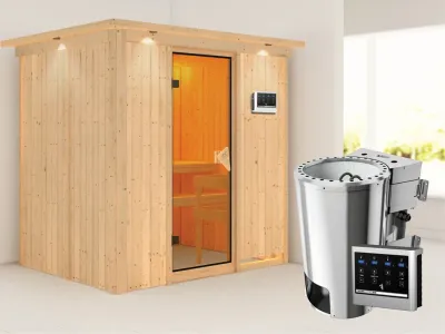 Sauna Systemsauna Fanja mit Dachkranz, inkl. Plug & Play Bio-Ofen externe Steuerung Produktbild #1