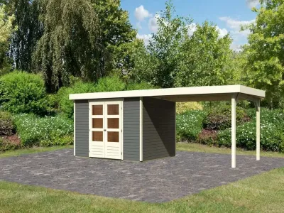 Gartenhaus SET Askola 5 19 mm terragrau, inkl. 2,8 m Anbaudach Produktbild #1