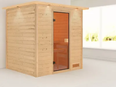 Sauna Adelina mit bronzierter Glastür und Dachkranz Produktbild #1
