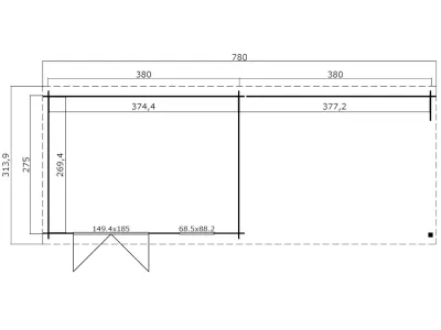 Gartenhaus Blockbohlenhaus Aida 800 28 mm carbongrau mit 3,8 m Anbau Produktbild #3