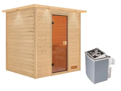 Sauna Adelina mit bronzierter Glastür und Dachkranz + 9 kW Saunaofen integr. Strg. Produktbild #7