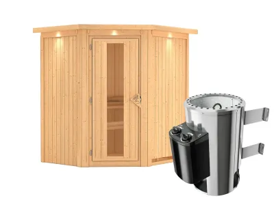 Sauna Systemsauna Tonja mit Dachkranz, Energiespartür + Plug & Play Saunaofen mit Steuerung Produktbild #8