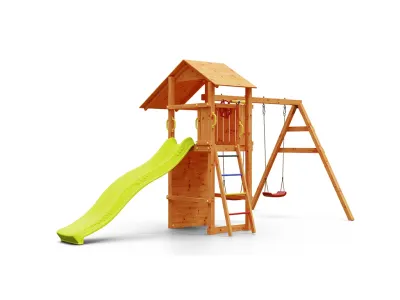 Spielturm Smart 5 teakfarben inkl. Rutsche gelb Produktbild #7