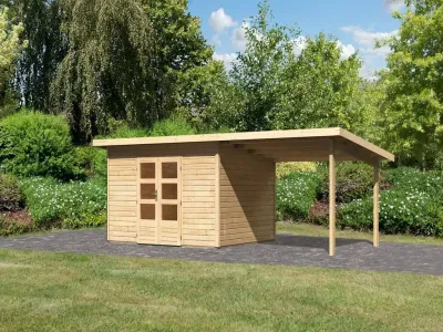 Gartenhaus SET Northeim 4 – mit naturbelassenem Holz, inkl. 3,3 m Anbaudach Produktbild #3