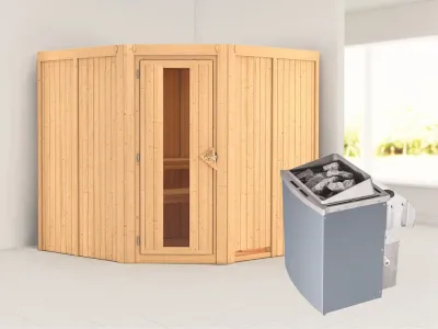 Systemsauna Jarin Holztür mit Isolierglas, inkl. 9 kW Saunaofen integr. Steuerung Produktbild #1