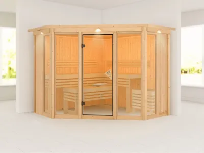 Sauna Alcinda mit bronzierter Glastür und Dachkranz Produktbild #6