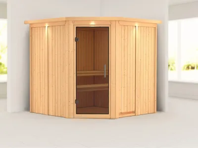 Systemsauna Jarin mit Dachkranz, graphit Ganzglastür Produktbild #4