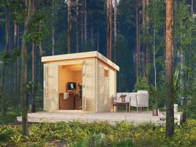 Gartenhaus Blockbohlenhaus Trittau 3 38 mm naturbelassen Produktbild #1