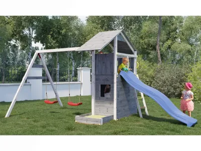 Spielturm Smart 7 grau-weiß inkl. Rutsche blau Produktbild #3