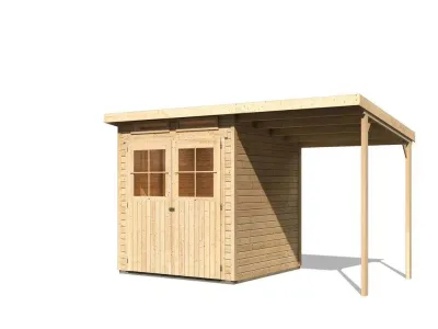 Gartenhaus SET Glücksburg 3 19 mm naturbelassen inkl. 1,9 m Anbaudach Produktbild #8