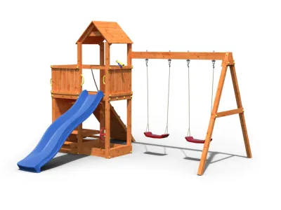 Spielturm Floppi teakfarben inkl. Doppelschaukel + Rutsche Produktbild #7