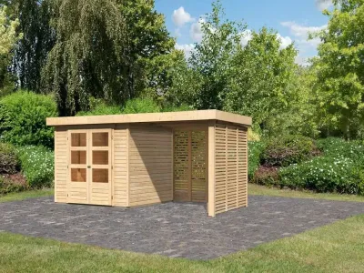Gartenhaus SET Northeim 4 – mit naturbelassenem Holz, inkl. 3,3 m Anbaudach Produktbild #1
