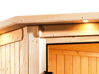 Sauna Elea mit bronzierter Glastür und Dachkranz + 9 kW Saunaofen integr. Strg. Produktbild #7