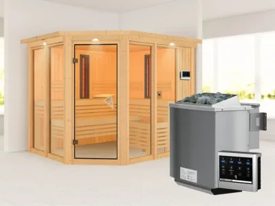 Multifunktionssauna Ava mit bronzierter Glastür und Dachkranz + 9 kW Bio-Kombiofen ext. Strg. Produktbild #6