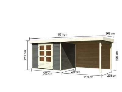 Gartenhaus SET Askola 5 19 mm terragrau, inkl. 2,8 m Anbaudach + Rückwand Produktbild #3